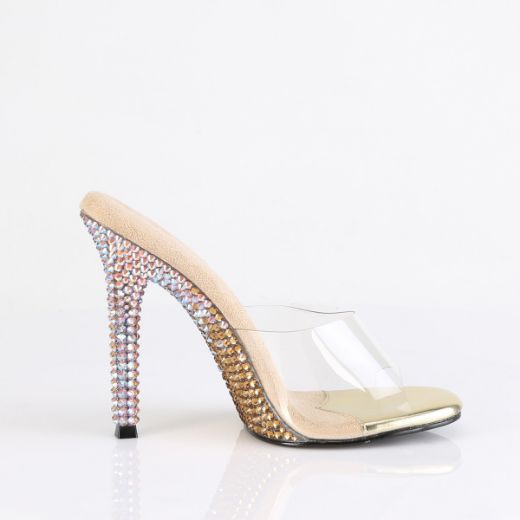 Product image of Fabulicious GALA-01DMM Clr/Gold Multi RS 4 1/2 Inch Heel Slide w/ Two Tone RS