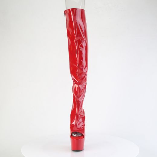 Product image of Pleaser ADORE-3019HWR Red Str. Holo/Red Holo 7 Inch Heel 2 3/4 InchPF Open Toe/Heel Over-The-Knee Boot Side Zip