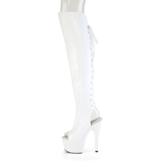Product image of Pleaser ADORE-3019HWR Wht Str. Holo/Wht Holo 7 Inch Heel 2 3/4 InchPF Open Toe/Heel Over-The-Knee Boot Side Zip