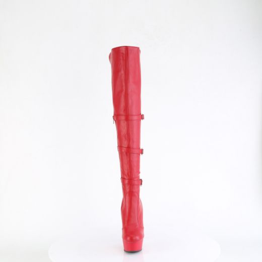 Product image of Pleaser DELIGHT-3018 Red Str. Faux Leather/Red Matte 6 Inch Heel 1 3/4 Inch PF Triple Buckle Strap OTK Boot Side Zip