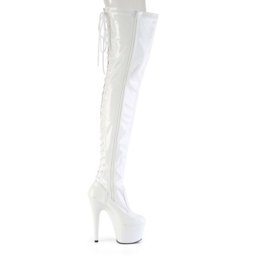 Product image of Pleaser ADORE-3850 Wht Str. Pat/Wht 7 Inch Heel 2 3/4 Inch PF Lace-Up Back Stretch Thigh Boot Side Zip