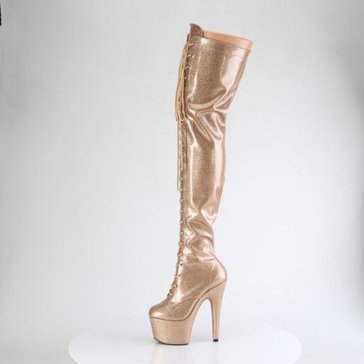 Product image of Pleaser ADORE-3020GP Gold Glitter Pat/M 7 Inch Heel 2 3/4 Inch PF Lace-Up Stretch Thigh Boot Side Zip