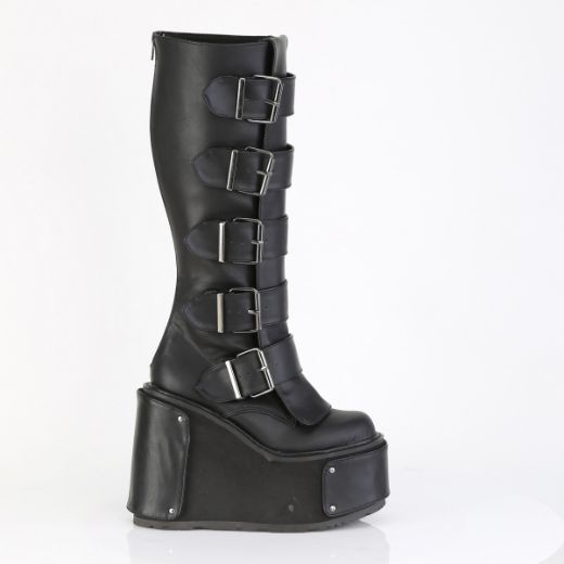 Product image of Demoniacult TRANSFORMER-800 Blk Vegan Leather 5 1/2 Inch Wedge PF Boot w/ Interchangeable Panels Back Zip