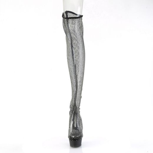 Product image of Pleaser DELIGHT-3009 Blk Faux Suede-RS Mesh/Blk Matte 6 Inch Heel 1 3/4 Inch PF Pull-On RS Mesh Thigh High Boot