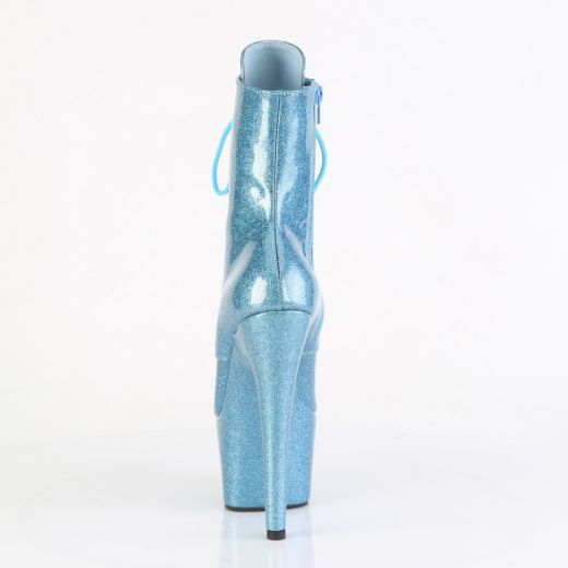 Product image of Pleaser ADORE-1020GP B. Blue Glitter Pat/M 7 Inch Heel 2 3/4 Inch PF Lace-Up Front Ankle Boot Side Zip