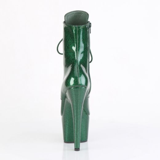 Product image of Pleaser ADORE-1020GP Emerald Green Glitter Pat/M 7 Inch Heel 2 3/4 Inch PF Lace-Up Front Ankle Boot Side Zip