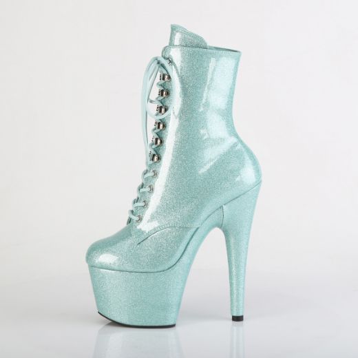 Product image of Pleaser ADORE-1020GP Mint Glitter Pat/M 7 Inch Heel 2 3/4 Inch PF Lace-Up Front Ankle Boot Side Zip