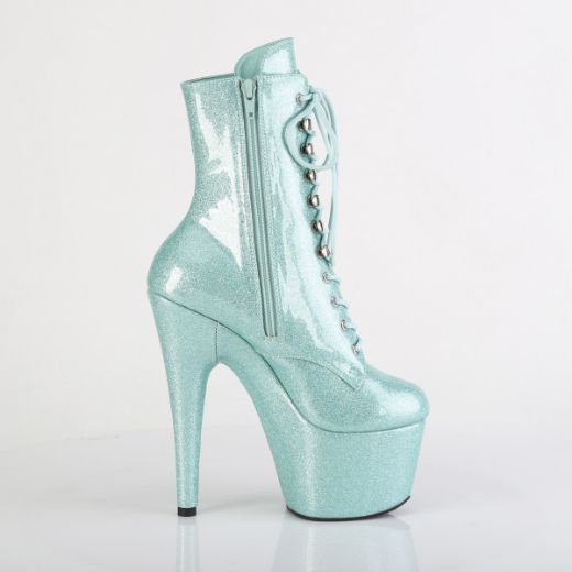 Product image of Pleaser ADORE-1020GP Mint Glitter Pat/M 7 Inch Heel 2 3/4 Inch PF Lace-Up Front Ankle Boot Side Zip
