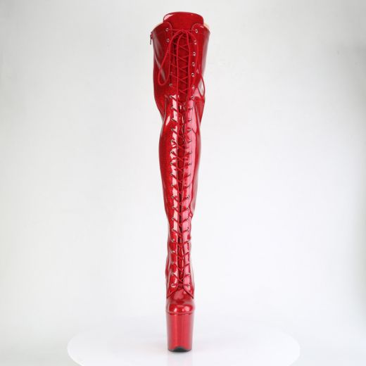 Product image of Pleaser FLAMINGO-3020GP Red Glitter Pat/M 8 Inch Heel 4 Inch PF Lace-Up Stretch Thigh Boot Side Zip