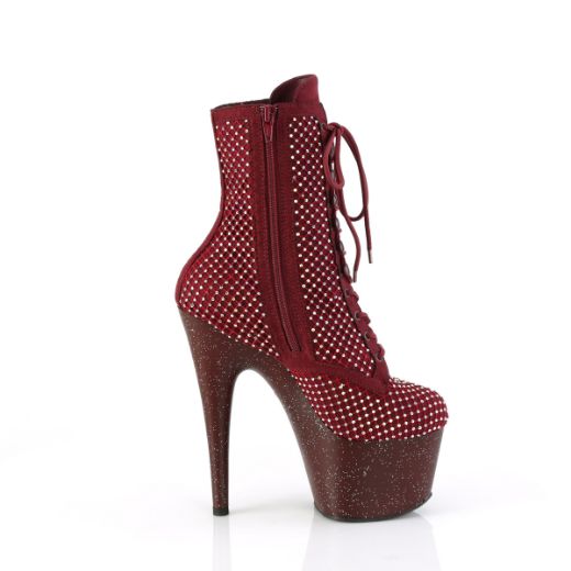 Product image of Pleaser ADORE-1020RM Burgundy Faux Suede-RS Mesh/Burgundy Mat 7 Inch Heel 2 3/4 Inch PF Lace-Up RS Mesh Ankle Boot Side Zip