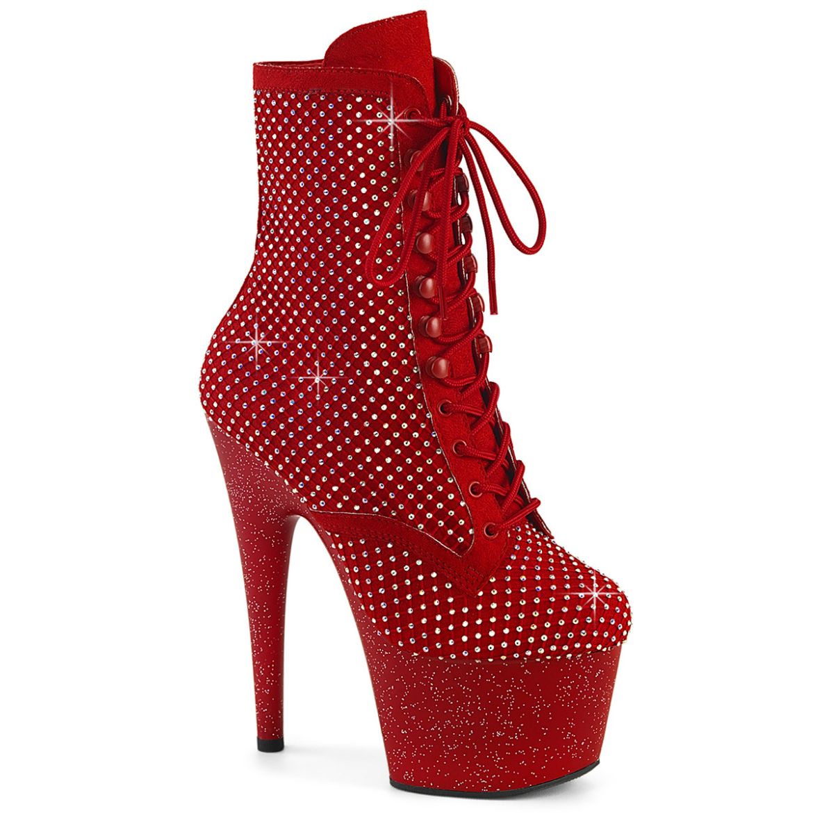 Product image of Pleaser ADORE-1020RM Red Faux Suede-RS Mesh/Red Matte 7 Inch Heel 2 3/4 Inch PF Lace-Up RS Mesh Ankle Boot Side Zip