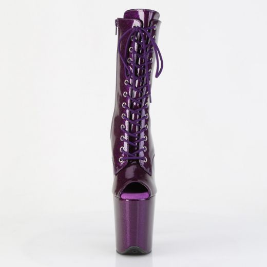 Product image of Pleaser FLAMINGO-1041GP Purple Glitter Pat/M 8 Inch Heel 4 Inch PF Peep Toe Lace-Up Ankle Boot Side Zip