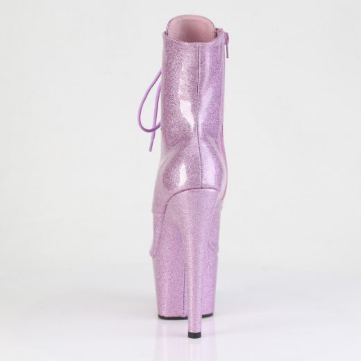 Product image of Pleaser ADORE-1021GP Lilac Glitter Pat/M 7 Inch Heel 2 3/4 Inch PF Peep Toe Lace-Up Ankle Boot Side Zip