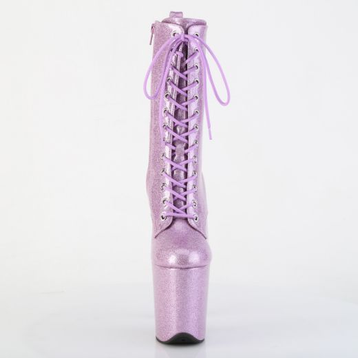 Product image of Pleaser FLAMINGO-1040GP Lilac Glitter Pat/M 8 Inch Heel 4 Inch PF Lace Up Front Ankle Boot Side Zip