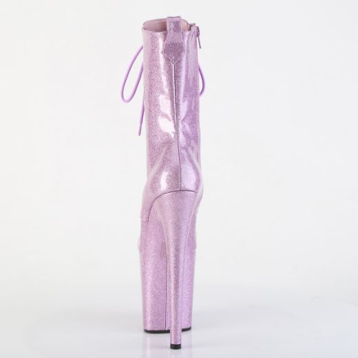 Product image of Pleaser FLAMINGO-1040GP Lilac Glitter Pat/M 8 Inch Heel 4 Inch PF Lace Up Front Ankle Boot Side Zip