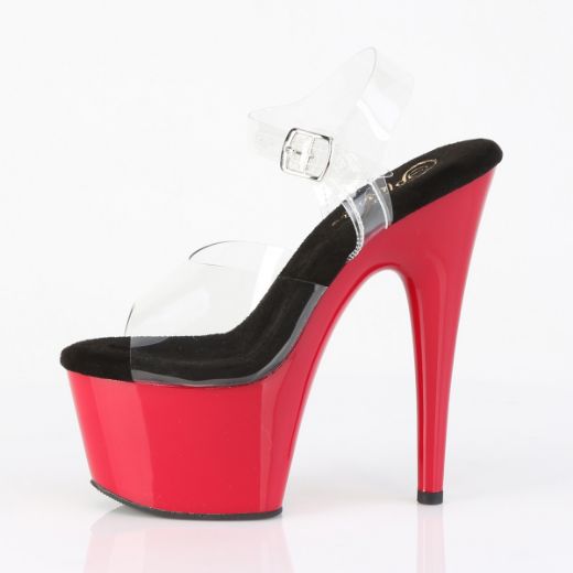 Product image of Pleaser ADORE-708 Clr-Blk/Red 7 Inch Heel 2 3/4 Inch PF Ankle Strap Sandal