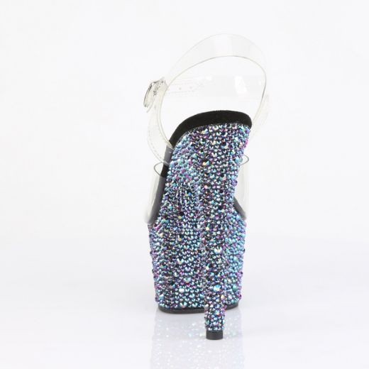 Product image of Pleaser BEJEWELED-708MS Clr/Blk Multi RS 7 Inch Heel 2 3/4 Inch PF Ankle Strap Sandal w/Multi Sized RS