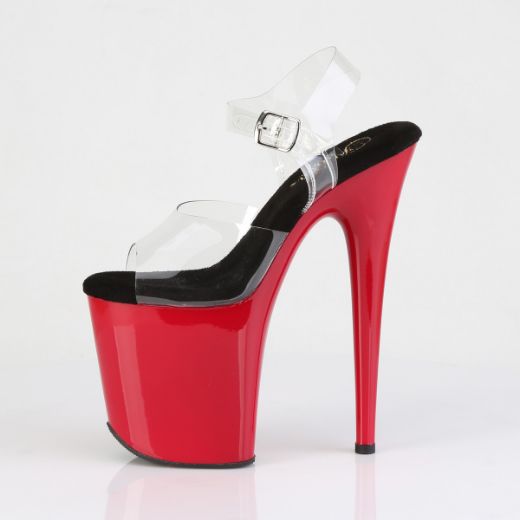 Product image of Pleaser FLAMINGO-808 Clr-Blk/Red 8 Inch Heel 4 Inch PF Ankle Strap Sandal