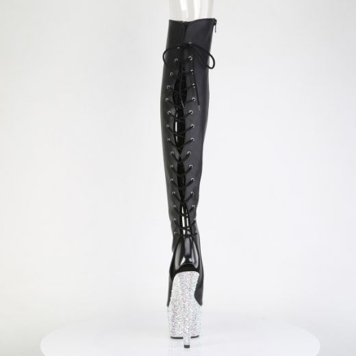 Product image of Pleaser BEJEWELED-3019MS-7 Blk Faux Leather/Slv AB RS 7 Inch Heel 2 3/4 Inch PF Open Toe/Back Over-The-Knee Boot w/RS