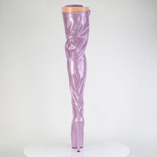 Product image of Pleaser ADORE-3020GP Lilac Glitter Pat/M 7 Inch Heel 2 3/4 Inch PF Lace-Up Front Thigh Boot Side Zip