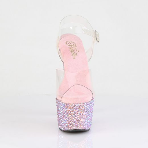 Product image of Pleaser BEJEWELED-708MS Clr/B. Pink Multi RS 7 Inch Heel 2 3/4 Inch PF Ankle Strap Sandal w/Multi Sized RS