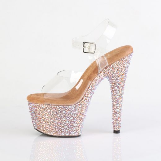 Product image of Pleaser BEJEWELED-708MS Clr/Rose Gold Multi RS 7 Inch Heel 2 3/4 Inch PF Ankle Strap Sandal w/Multi Sized RS