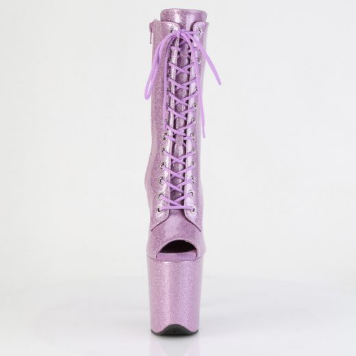 Product image of Pleaser FLAMINGO-1041GP Lilac Glitter Pat/M 8 Inch Heel 4 Inch PF Peep Toe Lace-Up Ankle Boot Side Zip