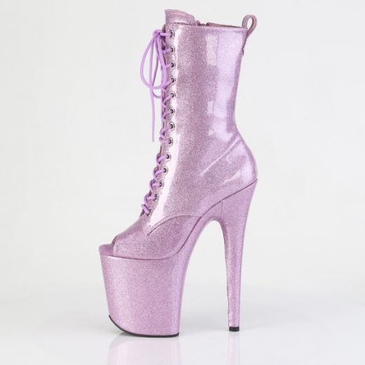 Product image of Pleaser FLAMINGO-1041GP Lilac Glitter Pat/M 8 Inch Heel 4 Inch PF Peep Toe Lace-Up Ankle Boot Side Zip