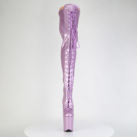 Product image of Pleaser FLAMINGO-3020GP Lilac Glitter Pat/M 8 Inch Heel 4 Inch PF Lace-Up Thigh Boot Side Zip
