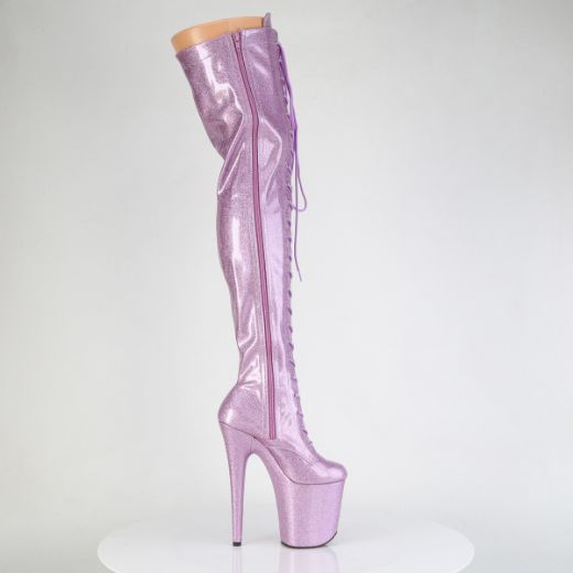 Product image of Pleaser FLAMINGO-3020GP Lilac Glitter Pat/M 8 Inch Heel 4 Inch PF Lace-Up Thigh Boot Side Zip