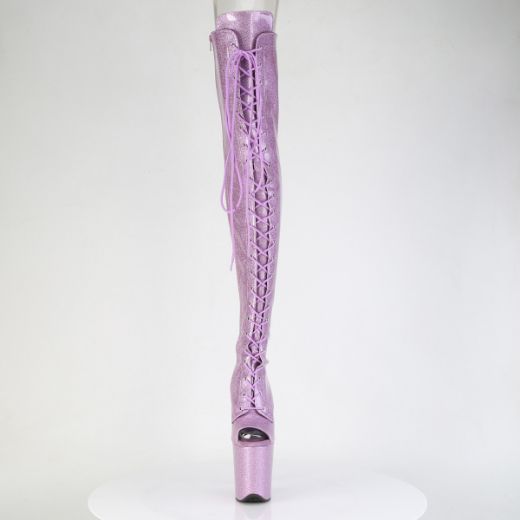 Product image of Pleaser FLAMINGO-3021GP Lilac Glitter Pat/M 8 Inch Heel 4 Inch PF Peep Toe Lace-Up Thigh Boot Side Zip