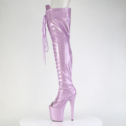 Product image of Pleaser FLAMINGO-3021GP Lilac Glitter Pat/M 8 Inch Heel 4 Inch PF Peep Toe Lace-Up Thigh Boot Side Zip
