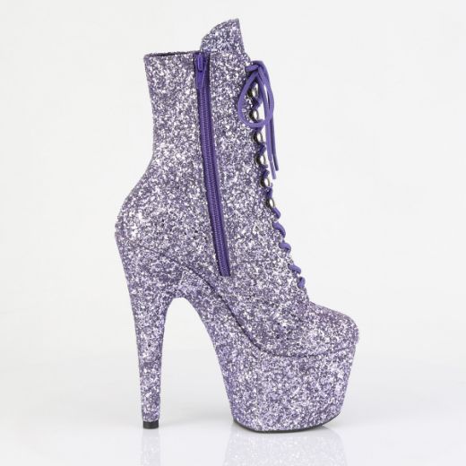 Product image of Pleaser ADORE-1020GWR Lilac Glitter/Lilac Glitter 7 Inch Heel 2 3/4 Inch PF Lace-Up Glitter Ankle Boot Side Zip