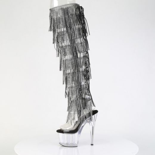 Product image of Pleaser ADORE-3019C-RSF Clr-Blk/Clr 7 Inch Heel 2 3/4 Inch PF 8-Layer Fringe OTK Boot Side Zip