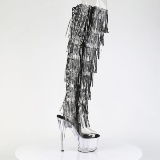 Product image of Pleaser ADORE-3019C-RSF Clr-Blk/Clr 7 Inch Heel 2 3/4 Inch PF 8-Layer Fringe OTK Boot Side Zip