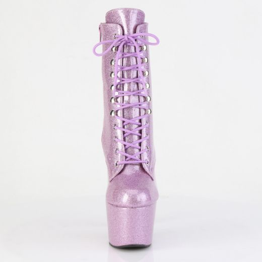 Product image of Pleaser ADORE-1020GP Lilac Glitter Pat/M 7 Inch Heel 2 3/4 Inch PF Lace-Up Front Ankle Boot Side Zip