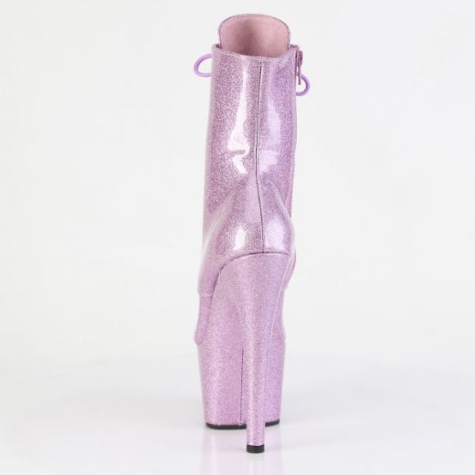Product image of Pleaser ADORE-1020GP Lilac Glitter Pat/M 7 Inch Heel 2 3/4 Inch PF Lace-Up Front Ankle Boot Side Zip