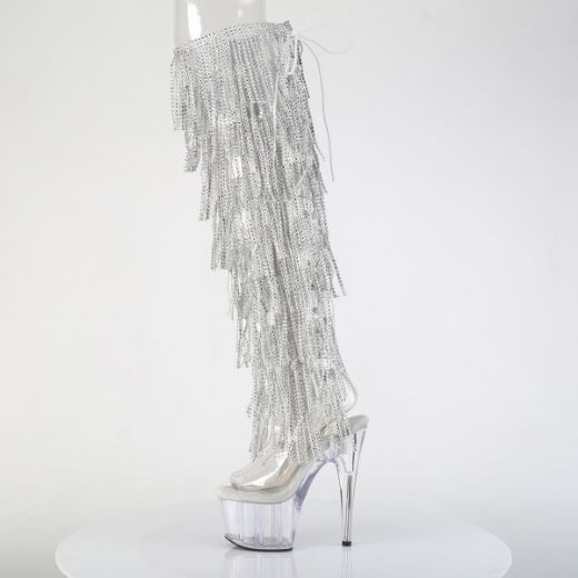Product image of Pleaser ADORE-3019C-RSF Clr-Slv/Clr 7 Inch Heel 2 3/4 Inch PF 8-Layer Fringe OTK Boot Side Zip