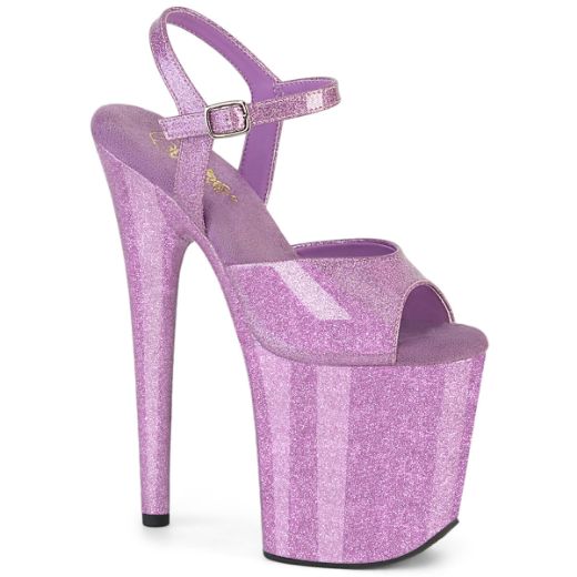 Product image of Pleaser FLAMINGO-809GP Lilac Glitter Pat/M 8 Inch Heel 4 Inch PF Ankle Strap Sandal
