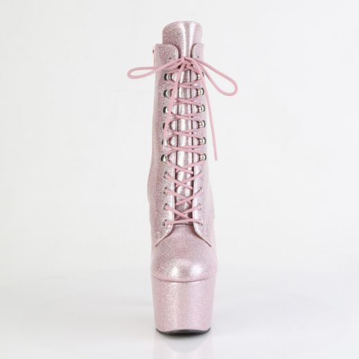Product image of Pleaser ADORE-1020GP Blush Pink Glitter Pat/M 7 Inch Heel 2 3/4 Inch PF Lace-Up Front Ankle Boot Side Zip