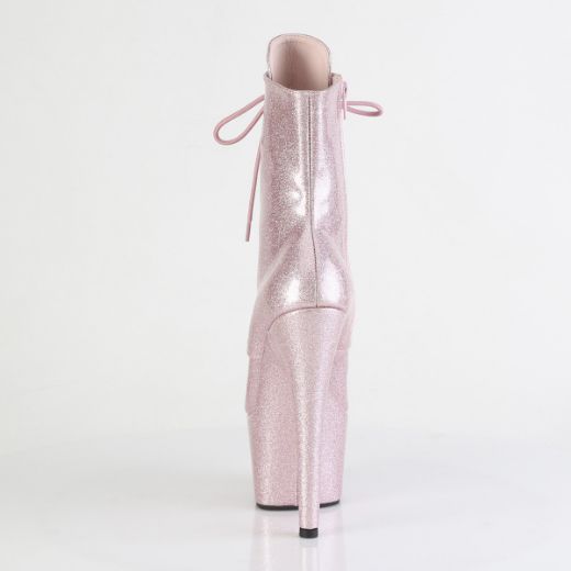 Product image of Pleaser ADORE-1020GP Blush Pink Glitter Pat/M 7 Inch Heel 2 3/4 Inch PF Lace-Up Front Ankle Boot Side Zip