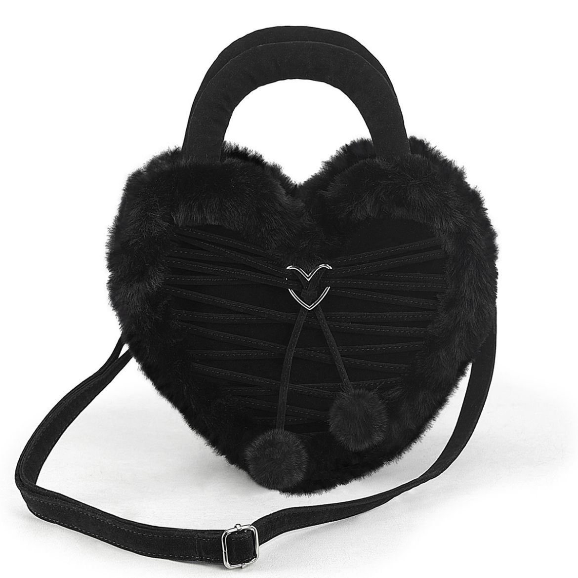 Product image of Demoniacult HB-631 BLK FAUX SUEDE-FAUX FUR Faux Suede & Fur Heart Shaped Convertible 20x24x8 cm Purse