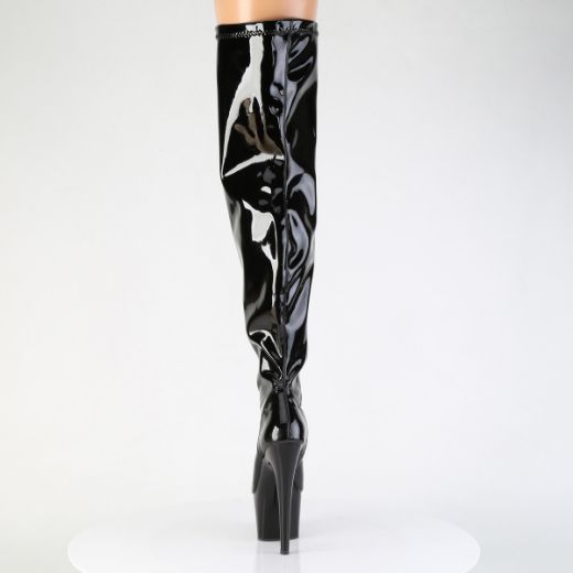 Product image of Pleaser ADORE-3000WCF Blk Str. Pat/Blk 7 Inch Heel 2 3/4 Inch PF Wide Calf Stretch Thigh Boot Side Zip
