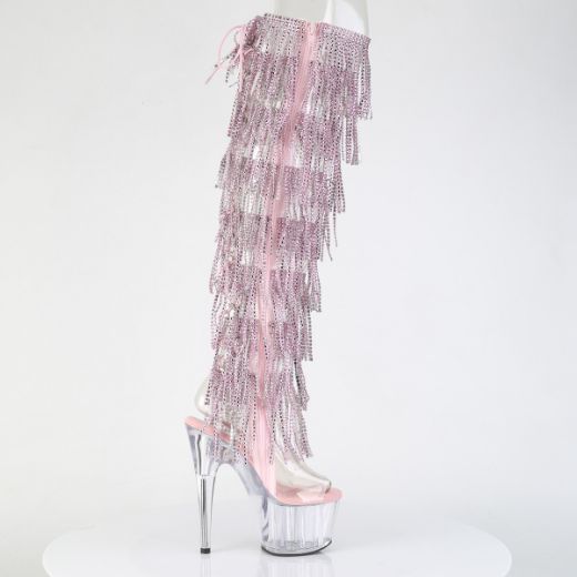 Product image of Pleaser ADORE-3019C-RSF Clr-B. Pink/Clr 7 Inch Heel 2 3/4 Inch PF 8-Layer Fringe OTK Boot Side Zip