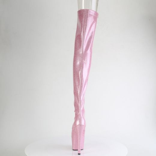 Product image of Pleaser ADORE-3021GP B. Pink Glitter Pat/M 7 Inch Heel 2 3/4 Inch PF Peep Toe Lace-Up Thigh Boot Side Zip
