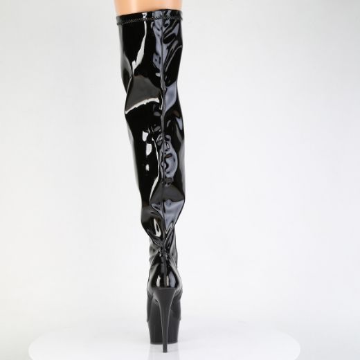 Product image of Pleaser DELIGHT-3000WCF Blk Str. Pat/Blk 6 Inch  Heel 1 3/4 Inch PF Wide Calf Stretch Thigh Boot Side Zip