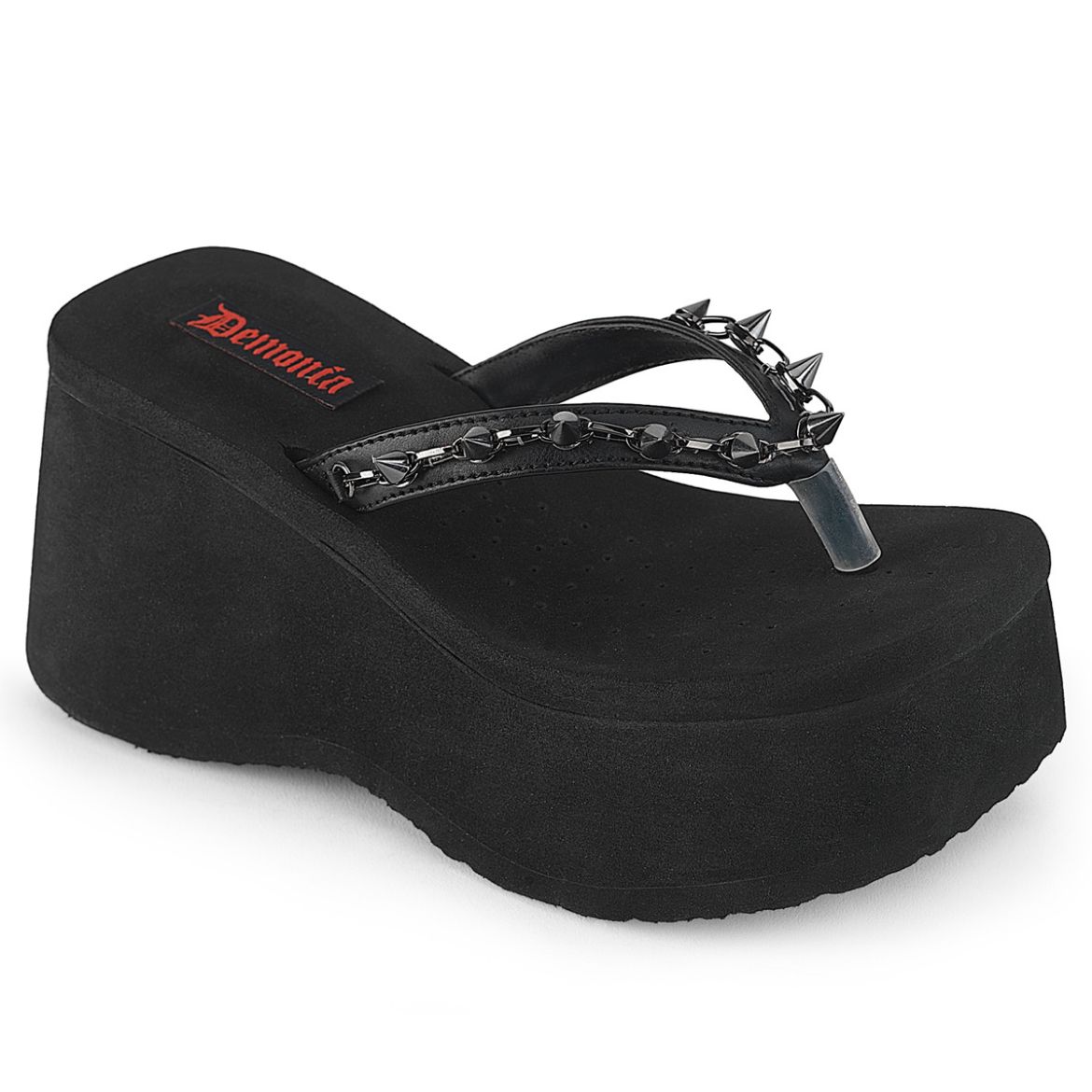 Product image of Demoniacult FUNN-35 Blk Vegan Leather 3 1/2 Inch PF Thong Sandal