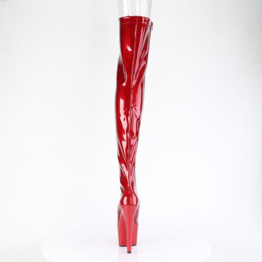 Product image of Pleaser ADORE-3021GP Red Glitter Pat/M 7 Inch Heel 2 3/4 Inch PF Peep Toe Lace-Up Thigh Boot Side Zip