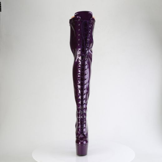 Product image of Pleaser ADORE-3020GP Purple Glitter Pat/M 7 Inch Heel 2 3/4 Inch PF Lace-Up Stretch Thigh Boot Side Zip