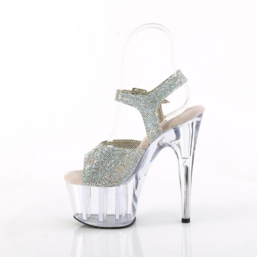 Product image of Pleaser ADORE-708N-RS Slv AB RS-TPU/Clr 7 Inch Heel 2 3/4 Inch PF RS Embellished Ankle Strap Sandal